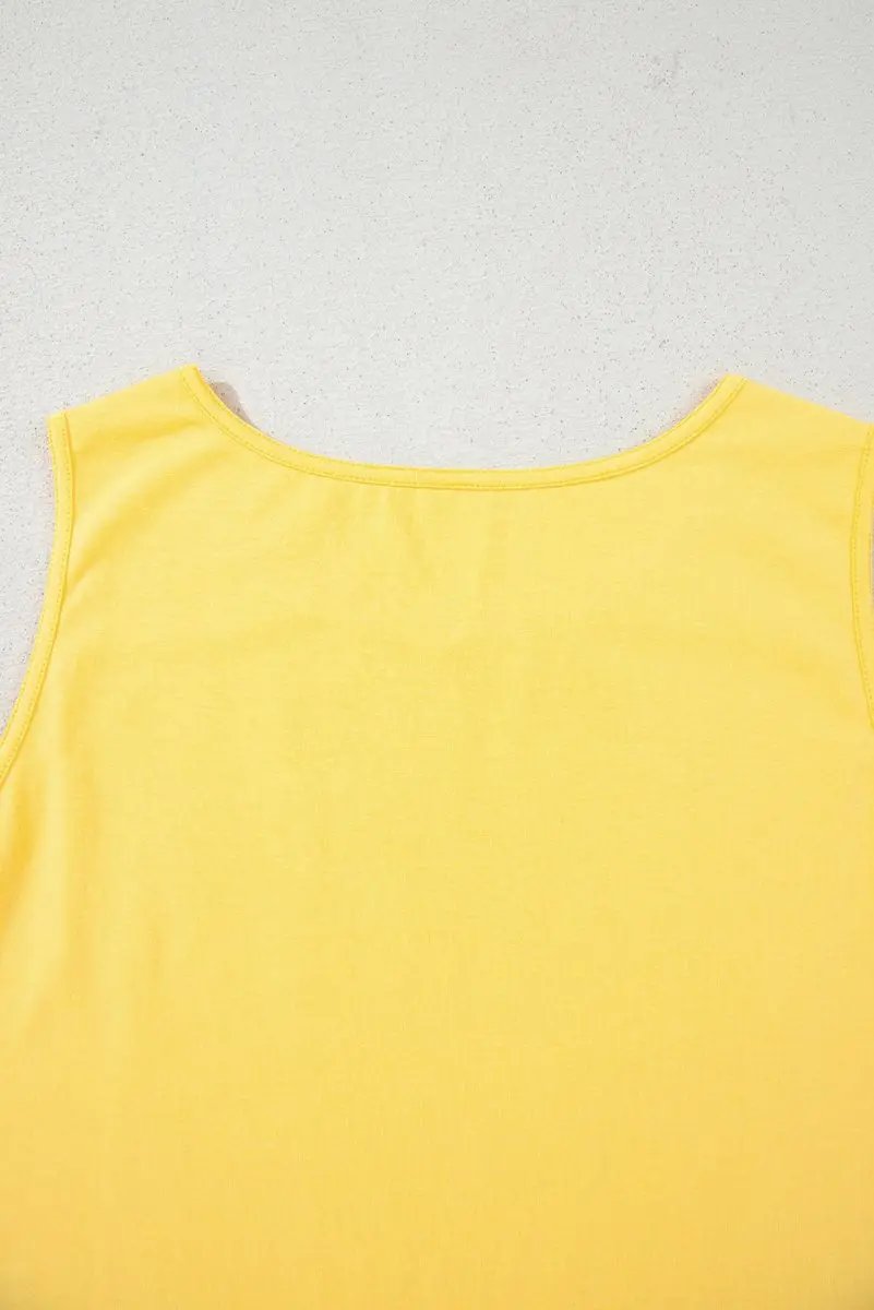 Yellow Cream Flower Graphic Casual Tank Top for Summer and Beach Wear - Love Salve